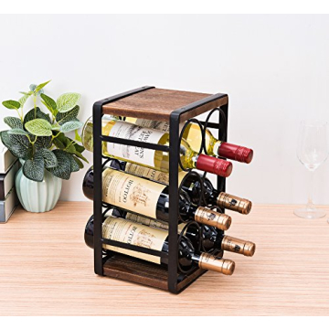 Compact Rustic Wood Wine Rack for Countertops - SODUKU