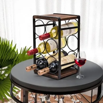Compact Rustic Wood Wine Rack for Countertops - SODUKU