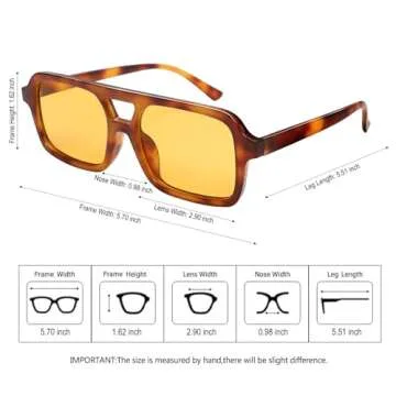 GUVIVI Retro 70s Square Aviator Sunglasses for Women Men Classic Sun Glasses Vintage Double Frame Trendy Shades