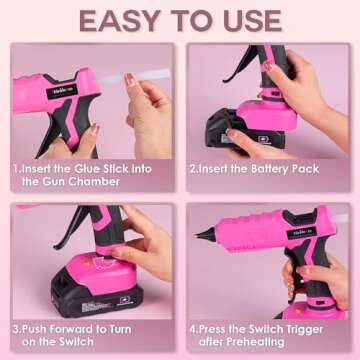 Pink Cordless Hot Glue Gun for DIY Crafts