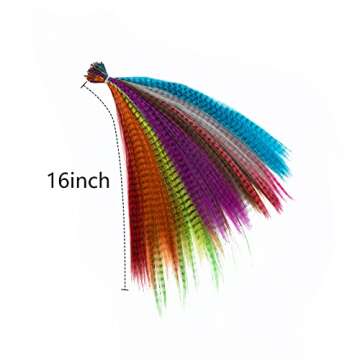 SARLA Feather Hair Extensions Kit Synthetic 16 Inch 100 Pcs I-tip Hair Feathers for Girls Women 10 Mixed Colors with Plier Hook Beads Heat Friendly Fiber