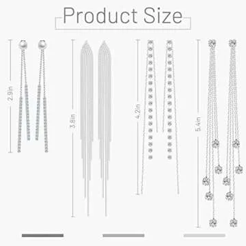 4 Pairs Long Tassel Dangle Drop Earrings women Metal Chain Earrings Fake Crystal Pearl Rhinestone We...