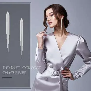 4 Pairs Long Tassel Dangle Drop Earrings women Metal Chain Earrings Fake Crystal Pearl Rhinestone Wedding Formal Jewelry(Elegant Style)