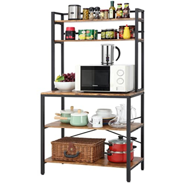 Finnhomy 5-Tier Kitchen Bakers Rack with Storage, Freestanding Microwave Oven Stand with Hutch, Wood...