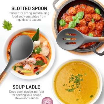 Zulay Kitchen Utensils Set Non-Stick Silicone Cooking Utensils Set with Authentic Acacia Wood Handles -5 Piece Silicone Utensil Set - Silicone Kitchen Utensils Set with 464°F Heat Resistance-Dark Gray