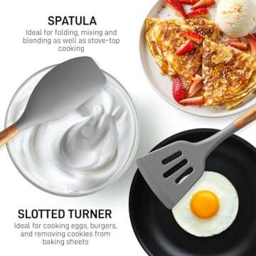 Zulay Kitchen Utensils Set Non-Stick Silicone Cooking Utensils Set with Authentic Acacia Wood Handles -5 Piece Silicone Utensil Set - Silicone Kitchen Utensils Set with 464°F Heat Resistance-Dark Gray