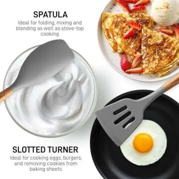 Zulay Kitchen Utensils Set with Non-Stick Silicone and Wood Handles