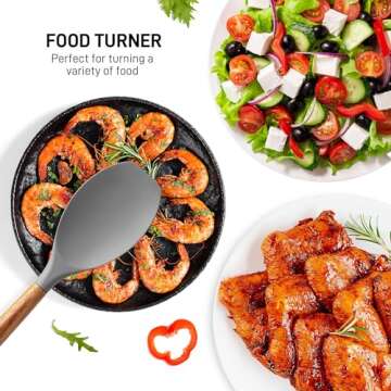 Zulay Kitchen Utensils Set Non-Stick Silicone Cooking Utensils Set with Authentic Acacia Wood Handles -5 Piece Silicone Utensil Set - Silicone Kitchen Utensils Set with 464°F Heat Resistance-Dark Gray