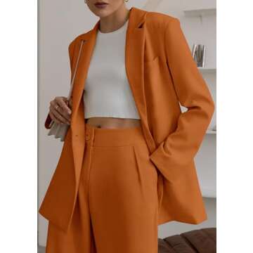 PRETTYGARDEN Women's Fall Two Piece Outfits Dressy Blazer Jacket and Wide Leg Pants Pockets Business Casual Office Suit Sets (Brown,Small)