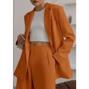 PRETTYGARDEN Women's Fall Two Piece Outfits Dressy Blazer Jacket and Wide Leg Pants Pockets Business Casual Office Suit Sets (Brown,Small)