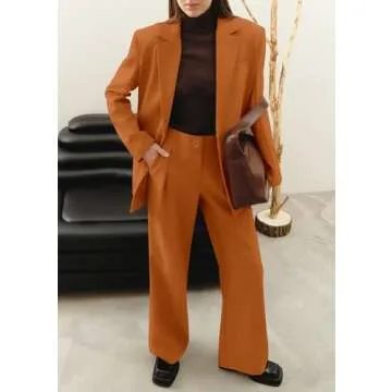 PRETTYGARDEN Women's Fall Two Piece Outfits Dressy Blazer Jacket and Wide Leg Pants Pockets Business Casual Office Suit Sets (Brown,Small)