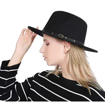 Lanzom Women Retro Wide Brim Fedora Hat for All Occasions