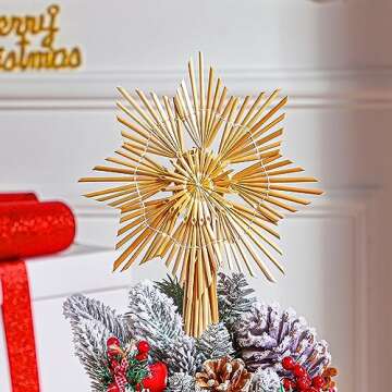 Karenhi Christmas Straw Star Topper Straw Ornaments Swedish Style Nordic Color Tree Topper for Christmas Tree Office Home Indoor Desktop Adults Decoration(8 x 10 Inch)