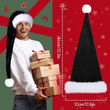 Lainlight Long Santa Hats for Adult Unisex Plush Deluxe Christmas Hat Winter Christmas Costume for Festive Holiday Party Supplies Black
