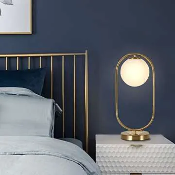 KCO Lighting Modern Bedside Night Lamp Mini Gold Table Light Metal Brass Finished Bedside Desk Lamp with Milky White Shade for Living Room Bedroom (Bronze, Oval)