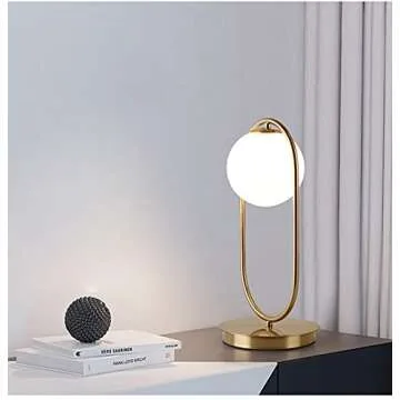 KCO Lighting Modern Bedside Night Lamp Mini Gold Table Light Metal Brass Finished Bedside Desk Lamp with Milky White Shade for Living Room Bedroom (Bronze, Oval)