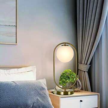 KCO Lighting Modern Bedside Night Lamp Mini Gold Table Light Metal Brass Finished Bedside Desk Lamp with Milky White Shade for Living Room Bedroom (Bronze, Oval)