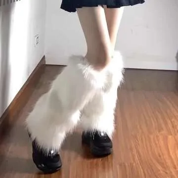 OSPNIEEK Fur Leg Warmers, Furry Leg Warmers for Womens, Faux Fluffy Leg Warmer, Soft Fuzzy Leg Warmer Boot Cuffs Covers for Winter Warm, Christmas, Halloween, Cosplay Party (White)