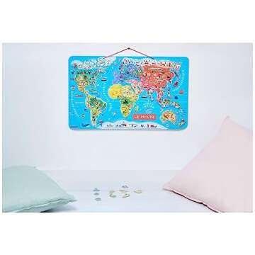 Janod Wooden Magnetic World Map Puzzle - 92 Pieces - 70 x 43 cm - Ages 7+ - J05504