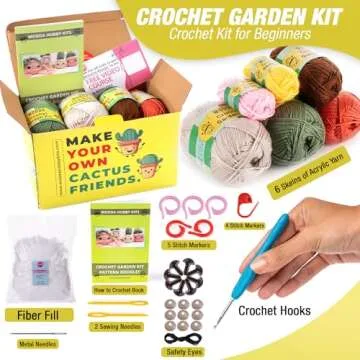 MODDA Crochet Kit for Beginners - Beginner Crochet Starter Kit with Easy-to-Follow Video Tutorials, Learn to Crochet Kits for Adults and Kids, DIY Knitting Supplies, Cactus Kit, 4 Pack Plants Family