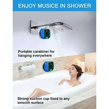 DuoTen Shower Speaker, IPX7 Waterproof Portable Bluetooth Wireless Speaker Shower Radio with Loud St...