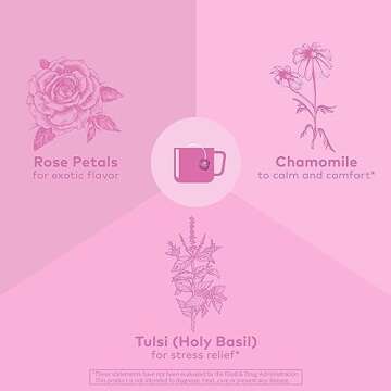 Organic India Tulsi Sweet Rose Herbal Tea - Holy Basil Leaf, African Basil, Chamomilie, Lemon Myrtle, Stress Relieving, Immune Support, USDA Certified Organic, Caffeine-Free - 18 Infusion Bags, 6 Pack