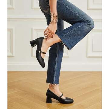 Trary Mary Jane Shoes Women, Chunky Mary Janes Heels for Women Shoes Dressy Casual, Black Dress Shoe...
