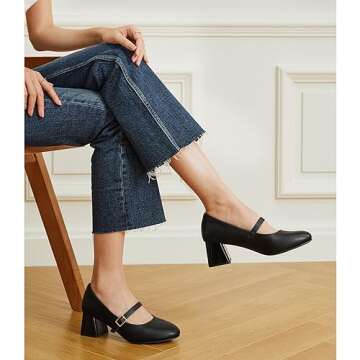 Trary Mary Jane Shoes Women, Chunky Mary Janes Heels for Women Shoes Dressy Casual, Black Dress Shoes for Women Block Heels Closed Toe Mary Jane Pumps
