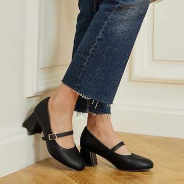 Trary Mary Jane Shoes Women, Chunky Mary Janes Heels for Women Shoes Dressy Casual, Black Dress Shoes for Women Block Heels Closed Toe Mary Jane Pumps