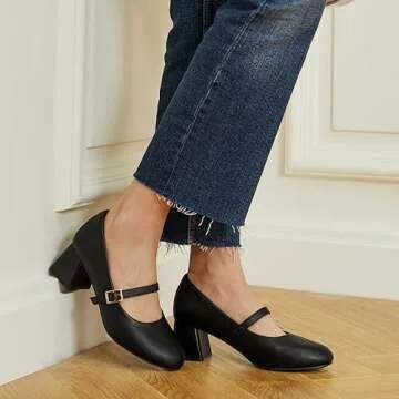 Trary Mary Jane Shoes Women, Chunky Mary Janes Heels for Women Shoes Dressy Casual, Black Dress Shoes for Women Block Heels Closed Toe Mary Jane Pumps