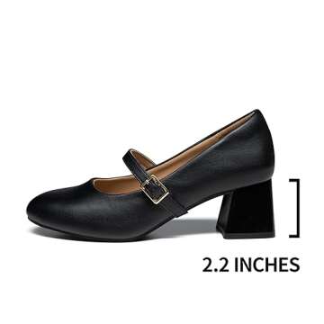 Trary Mary Jane Shoes Women, Chunky Mary Janes Heels for Women Shoes Dressy Casual, Black Dress Shoes for Women Block Heels Closed Toe Mary Jane Pumps