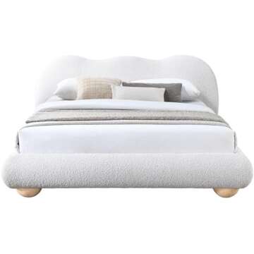 MAKLAINE Contemporary Boucle Fabric King Bed in Cream Finish