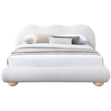 MAKLAINE Contemporary Boucle Fabric King Bed in Cream Finish
