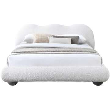 MAKLAINE Contemporary Boucle Fabric King Bed in Cream Finish