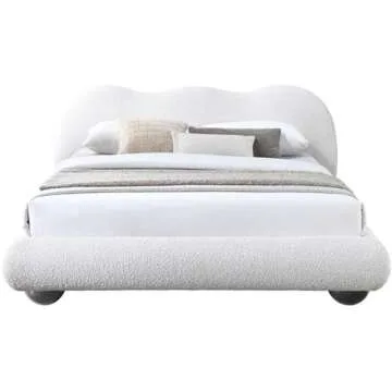 MAKLAINE Contemporary Boucle Fabric King Bed in Cream Finish