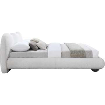 MAKLAINE Contemporary Boucle Fabric King Bed in Cream Finish
