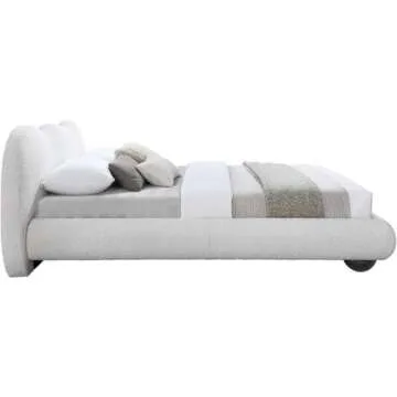 MAKLAINE Contemporary Boucle Fabric King Bed in Cream Finish