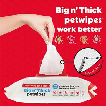 Petkin Pet Wipes for Dogs and Cats, 100 Large Wipes - Removes Dirt & Odor Like Washing Hands - Cleans Ears, Face, Butt, Eye Area - Convenient, Ideal for Home or Travel - 1 Pack of 100 Wipes