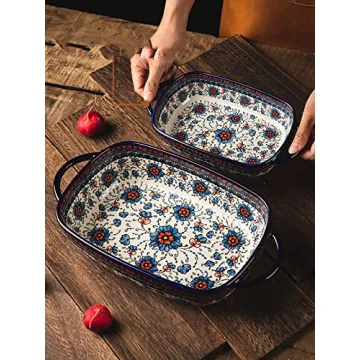 Bicuzat Vintage Ceramic Baking Dish 60 OZ Oven Safe