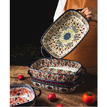 Bicuzat Vintage Ceramic Baking Dish 60 OZ Oven Safe