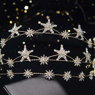 Wedding Crown Gold Star Hair Jewelry Bridal Headpiece woman Rhinestones Crystal Tiaras Bride Party Crowns Wedding Hair Accessories