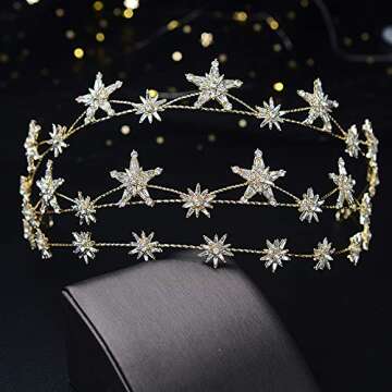 Wedding Crown Gold Star Hair Jewelry Bridal Headpiece woman Rhinestones Crystal Tiaras Bride Party Crowns Wedding Hair Accessories