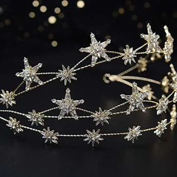 Wedding Crown Gold Star Hair Jewelry Bridal Headpiece woman Rhinestones Crystal Tiaras Bride Party Crowns Wedding Hair Accessories