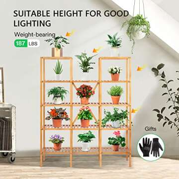 VIVOSUN Bamboo Plant Stand 5-Tier Indoor Rack for Plants