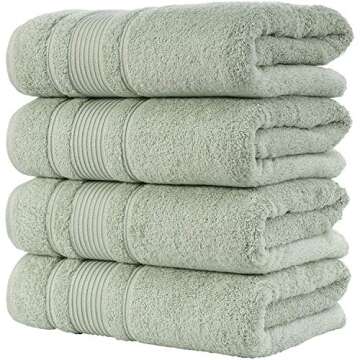 Qute Home 4-Piece Bath Towels Set, 100% Turkish Cotton Premium Quality Towels for Bathroom, Quick Dry Soft and Absorbent Turkish Towel, Set Includes 4 Bath Towels (Green)