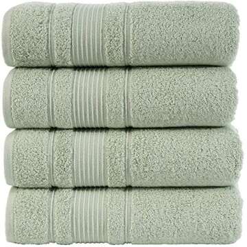 Qute Home 4-Piece Bath Towels Set, 100% Turkish Cotton Premium Quality Towels for Bathroom, Quick Dry Soft and Absorbent Turkish Towel, Set Includes 4 Bath Towels (Green)