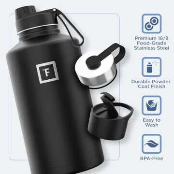 IRON °FLASK Camping & Hiking Hydration Flask with 3 Lids - Stainless Steel, Double Walled & Vacuum Insulated Water Bottle - Leak Proof & BPA Free (Fire, Spout - 64 oz)