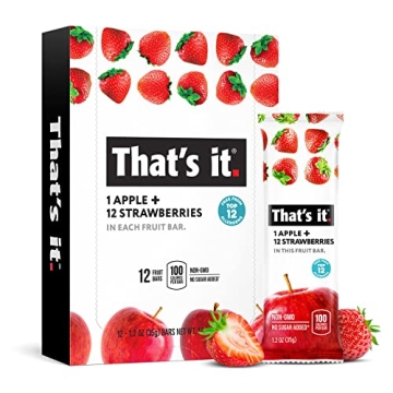 That's It Apple + Strawberry Bars - Healthy Vegan Snack with 100% Real Fruit (12 Pack)
