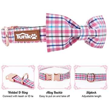 Tunkoo Dog Collar with Bow Tie Elegant Plaid Soft Comfy Cotton Adjustable Collar Premium Metal Buckl...