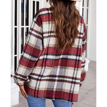 BTFBM Womens Plaid Jacket Long Sleeve Button Down Casual Flannel Shacket Shirts Loose Fall Spring Blouses Tops 2025(Plaid Print Red, Medium)